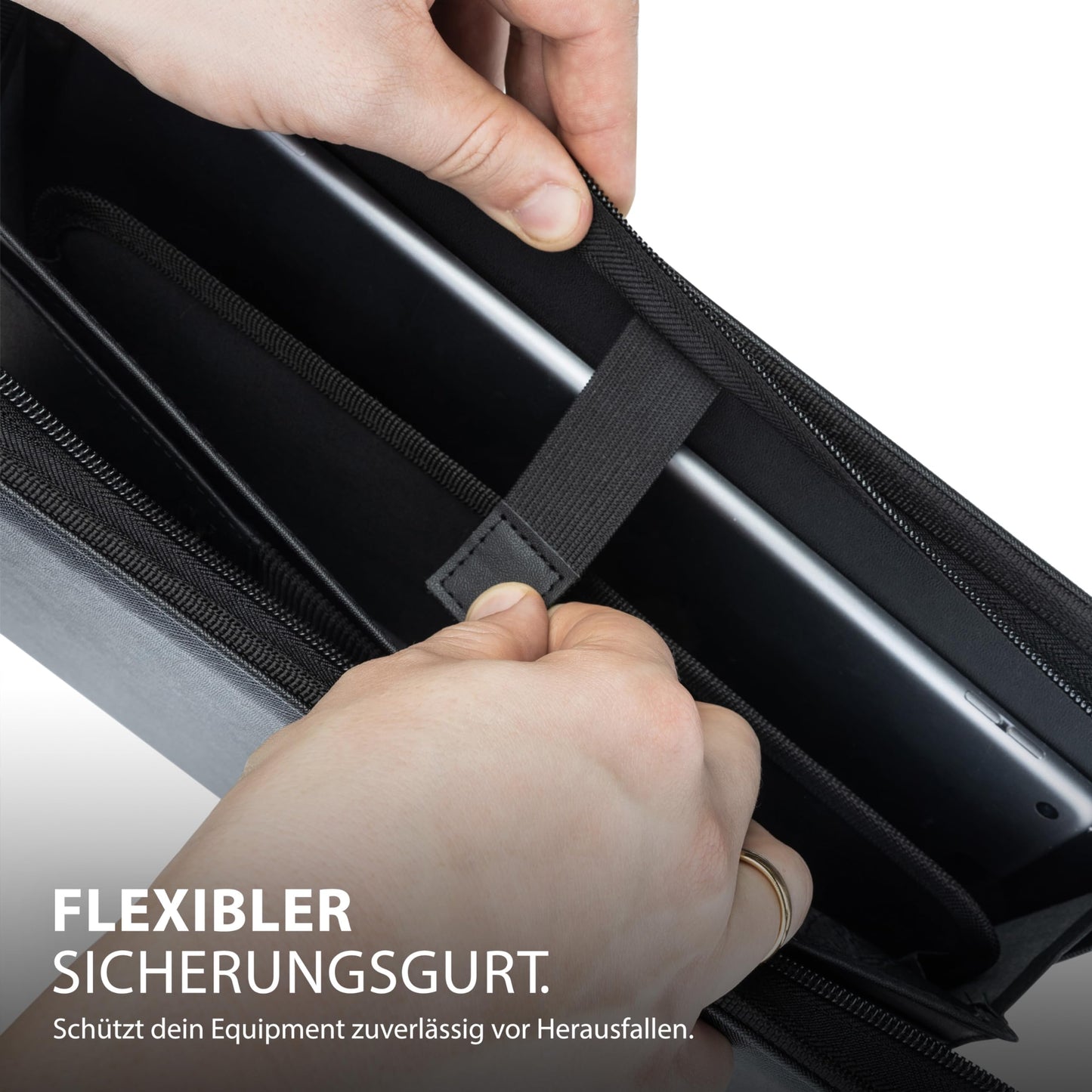 Vebon® Schreibmappe Ringbuch A4 Berlin I Reißverschluss + Klemmbrett I Konferenzmappe + Laptoptasche I extra Stauraum I Schwarz I Kunstleder