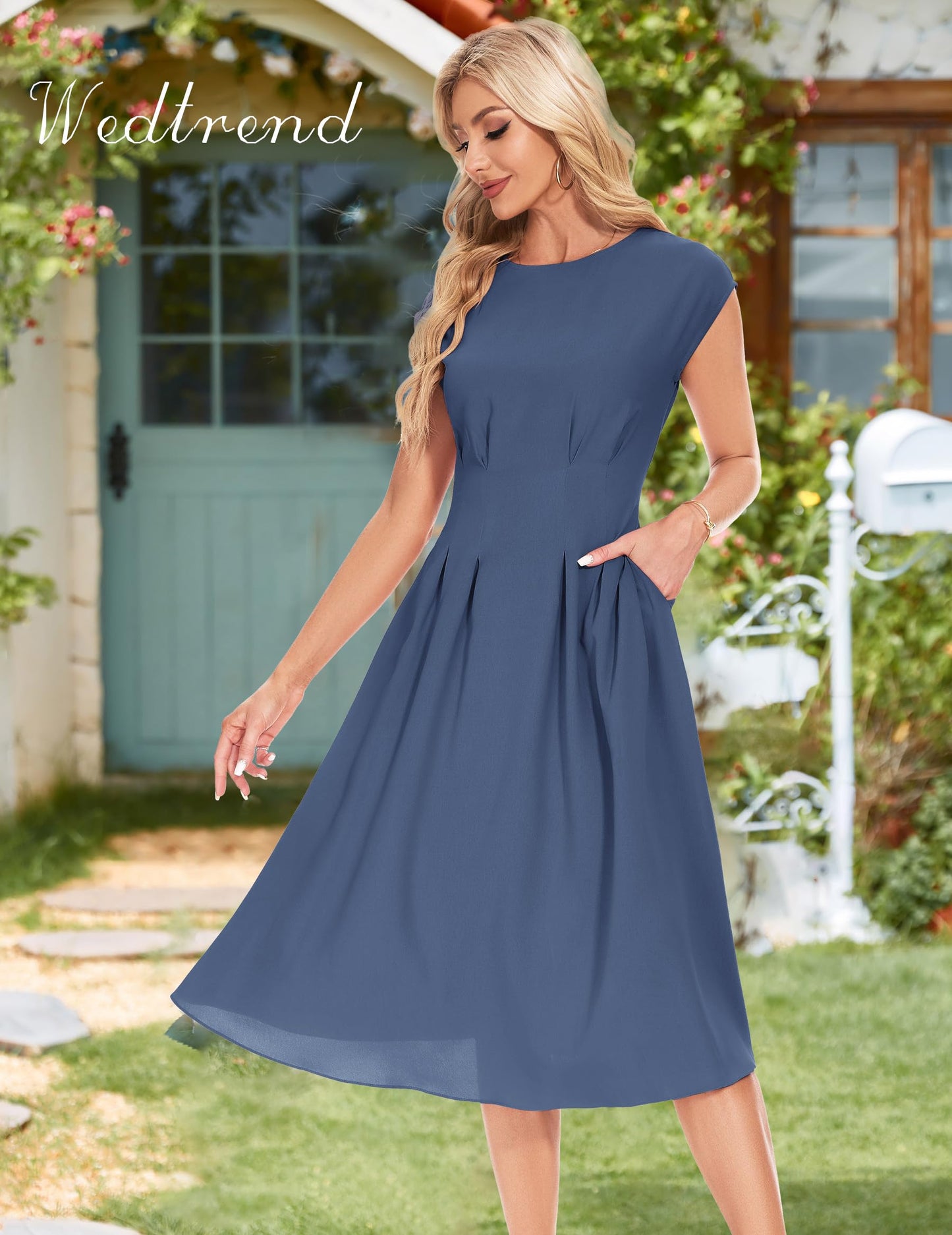 Wedtrend Elegantes Kleid Damen Kleider Sommer Festliches Sommerkleid Damen Festliches Kleid WTP30012 Denim Bluee M