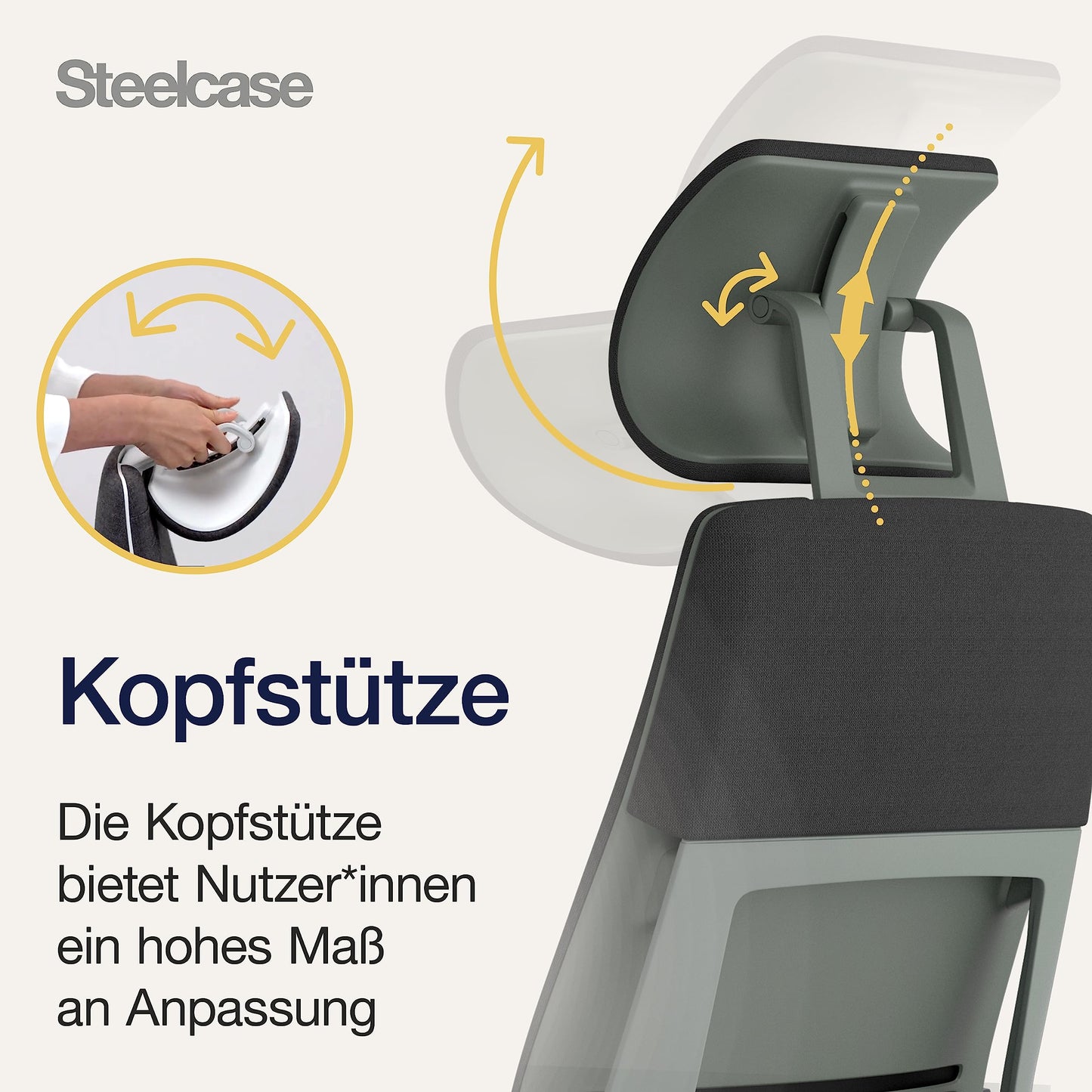 Steelcase Gesture Ergonomischer Bürostuhl mit 360° Armlehnen, 3D-Live Back Lumbalstütze, anpassbarer Kopfstütze Onyx Schwarz