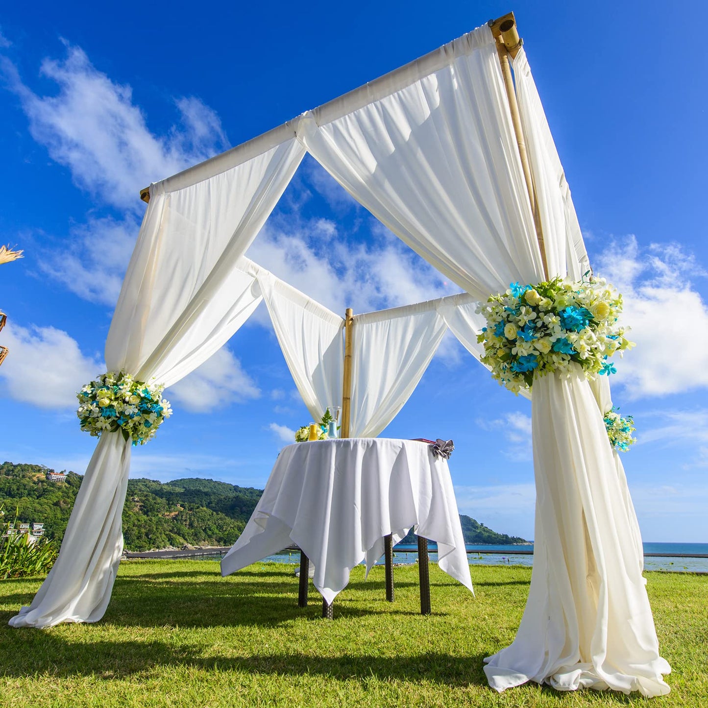 JTOOYS Weißer Vorhang für Hochzeit, 1 Stück, 130 x 550 cm, Vorhang, Hochzeitsbogen, Wandbehang, romantisch, Hochzeit, Dekoration für Wohnzimmer, Hochzeitsfeier, Zeremonie, Bühnendekoration