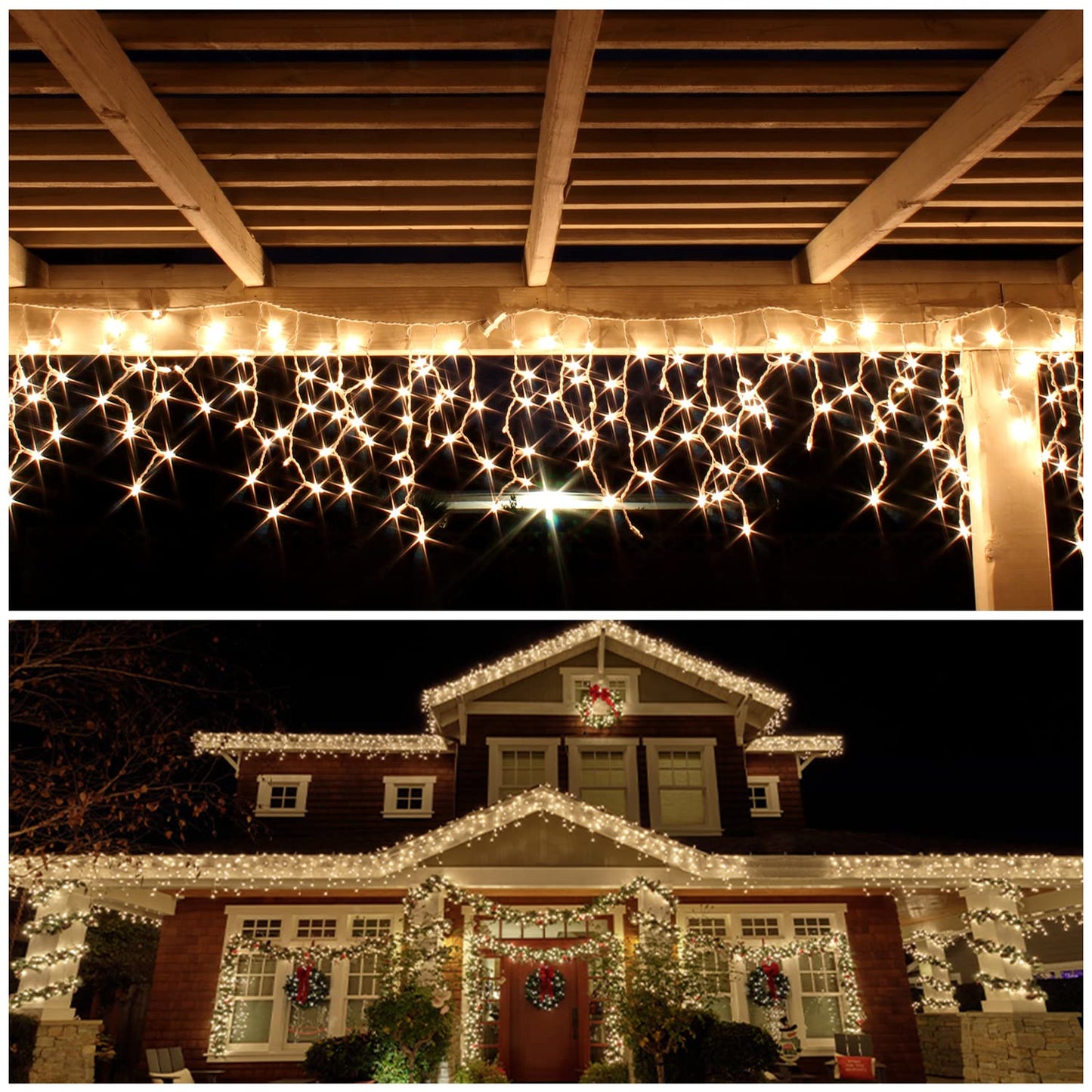 SALCAR LED Eisregen Lichterkette Außen, 200er Lichtervorhang Fenster 8m Weihnachten Beleuchtung (5m Lichterkette + 3m Stromkabel) Innen 31V mit 8 Beleuchtungsmodi und Memory-Funktion, Warmweiß