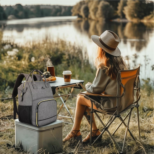 MATEIN Damen Laptop Rucksack 15,6 Zoll mit Isoliertes Kühlfach, Kühlrucksack mit USB Ladeanschluss, Wasserdicht Kühltasche Lunch Tasche für Frauen Herren Arbeit Business, Grau