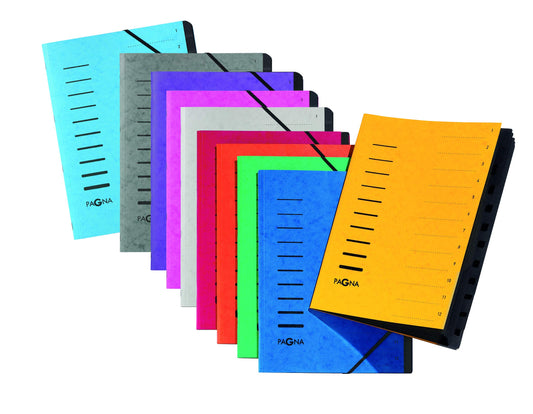 Pagna Ordnungsmappenset 12 Fächer Basic sortiert, Set mit 3 Stück, rot, blau, grün