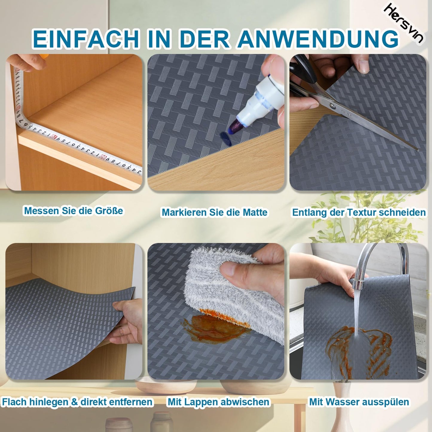 Hersvin Schubladenmatte 44.5cmx500cm Schrankpapier Schubladeneinlage Eva Wasserfest Nicht Klebende Unterlage Teppich für Küchenschränke (Grau/Gekreuzte Streifen)