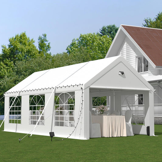 Schwerlast Partyzelt 3x6m | Weiße Pavillon 450N Robustes Solarabdeckplane Gartenzelt mit 4 Abnehmbare Seitenwände | UV-Schutz 99% Zelt Wasserdicht Stabil Pavillon für Party, Hochzeit,Nacht