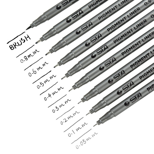 DealKits 9 Fineliner Stifte, Wasserdicht Pigmentliner Set(8 Linienbreiten und 1 Brush) Zum Skizzieren, Künstler Illustration, Tchnische Zeichnung, Office-Dokumente - Schwarz