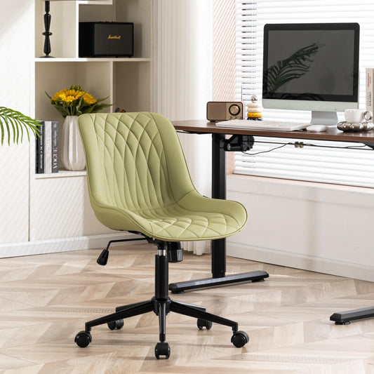 YOUNIKE Bürostuhl Schreibtischstuhl Ergonomisch PU-Leder bis 136 kg Belastbar, Drehstuhl Höhenverstellbar Computerstuhl Ohne Armlehnen, Bürostuhl mit Rückenlehne und Rollen, Avocadogrün