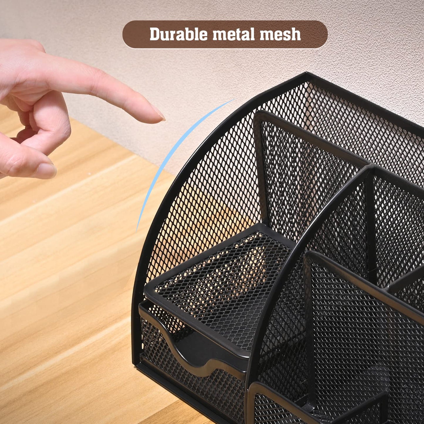 MumdoYAL Schreibtisch Organizer, Mesh Metall Büro Organizer mit Schublade und Stifthalter für Stifte, Haftnotizen, Hefter, Ordnerklammern, Schwarz