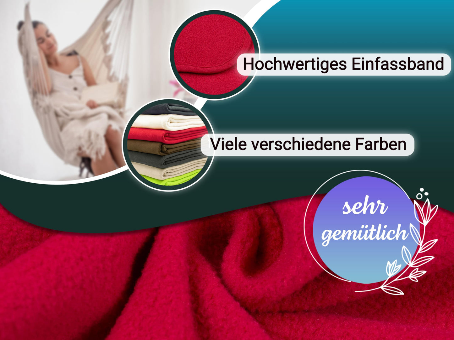 ZOLLNER Kuscheldecke in 130x170 cm - kuschelige und langlebige Fleecedecke - waschbar bis 95°C - hochwertiges Einfassband - antistatisch - Polyester - in rot - Oeko Tex® Zertifiziert