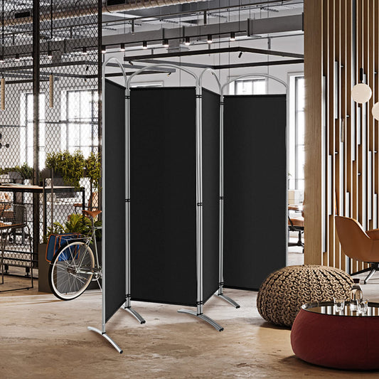 COSTWAY 221 x 188cm Raumteiler Trennwand, Paravent klappbar und abnehmbar, Sichtschutz 4 teilig, Room Divider Innen, aus Stoff, für mehr Privatsphäre und Flexibilität (Schwarz)