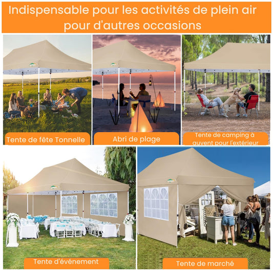 COBIZI Pavillon 3x6,Faltpavillon 3x6 Wasserdicht Stabil, Partyzelt mit 6 Seitenwänden, Upgrade-Hochdach und Tragetasche, Outdoor Pop Up Gartenpavillon für Fest, Hochzeit, Picknick, Markt, UV 50+