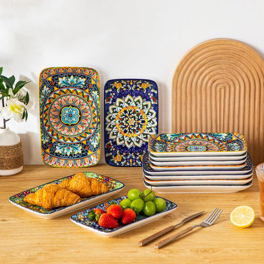 vancasso Servierplatten Porzellan, SIMI Rechteckige Teller Set, 6 teiligs Böhmischer Speiseteller, Dessertteller 6 Personen 24,7 x14,2 x H 3,1cm