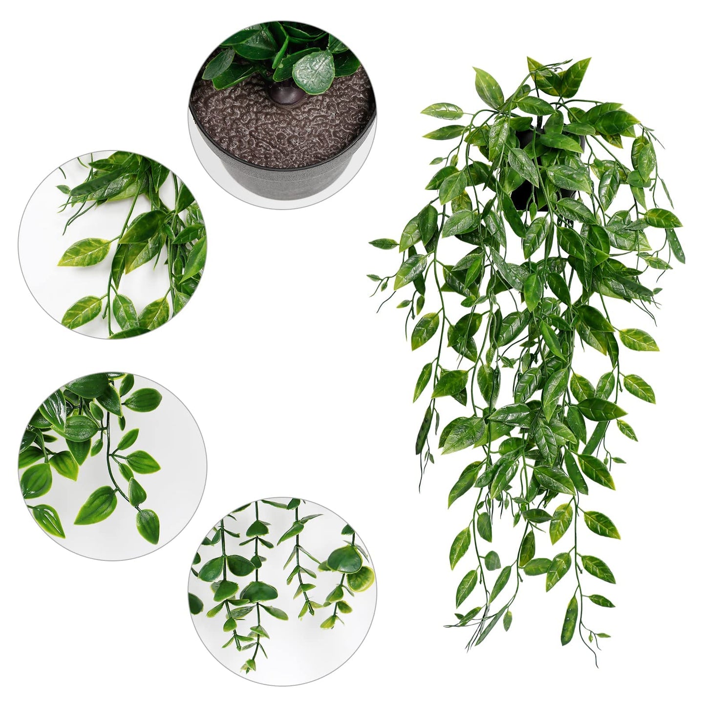 Betylifoy 3 Stück Künstliche Hängepflanzen Eukalyptus Blätter mit Töpfen 63cm Lang Wartungsfreie Künstliche Pflanzen Rebe für Hausgarten Indoor Outdoor Decor (Eucalyptus)