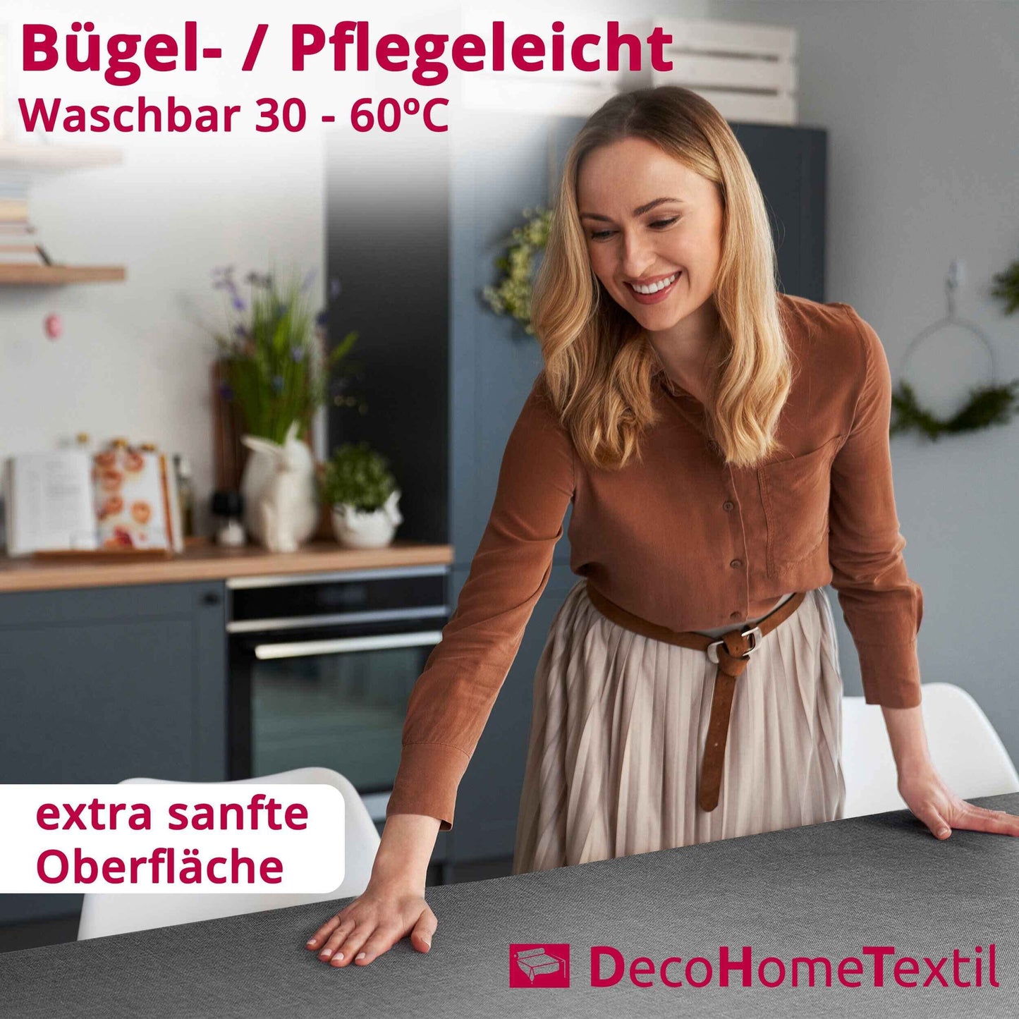 DecoHomeTextil Leinen Optik Farbe Größe wählbar - Eckig 110 x 180 BZW.180x110 BZW. 110x180 cm Grau Anthrazit mit Lotus Effekt Tischdecke mit Fleckschutz Grau Anthrazit TD Eckig