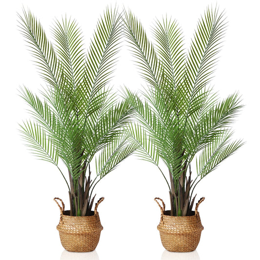 Kazeila Künstliche Pflanzen Groß Areca Palme 120cm Kunstpflanze Groß im Topf Kunstpalme Fake Pflanzen Plastik Pflanze Dekor(2Pack)