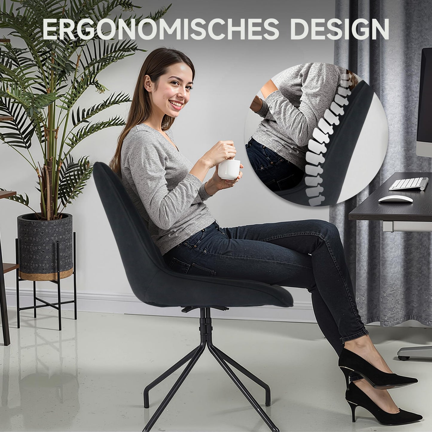 Twinice Esszimmerstühle 4er Set Schwarz – Drehbare Polsterstühle mit Metallbeinen