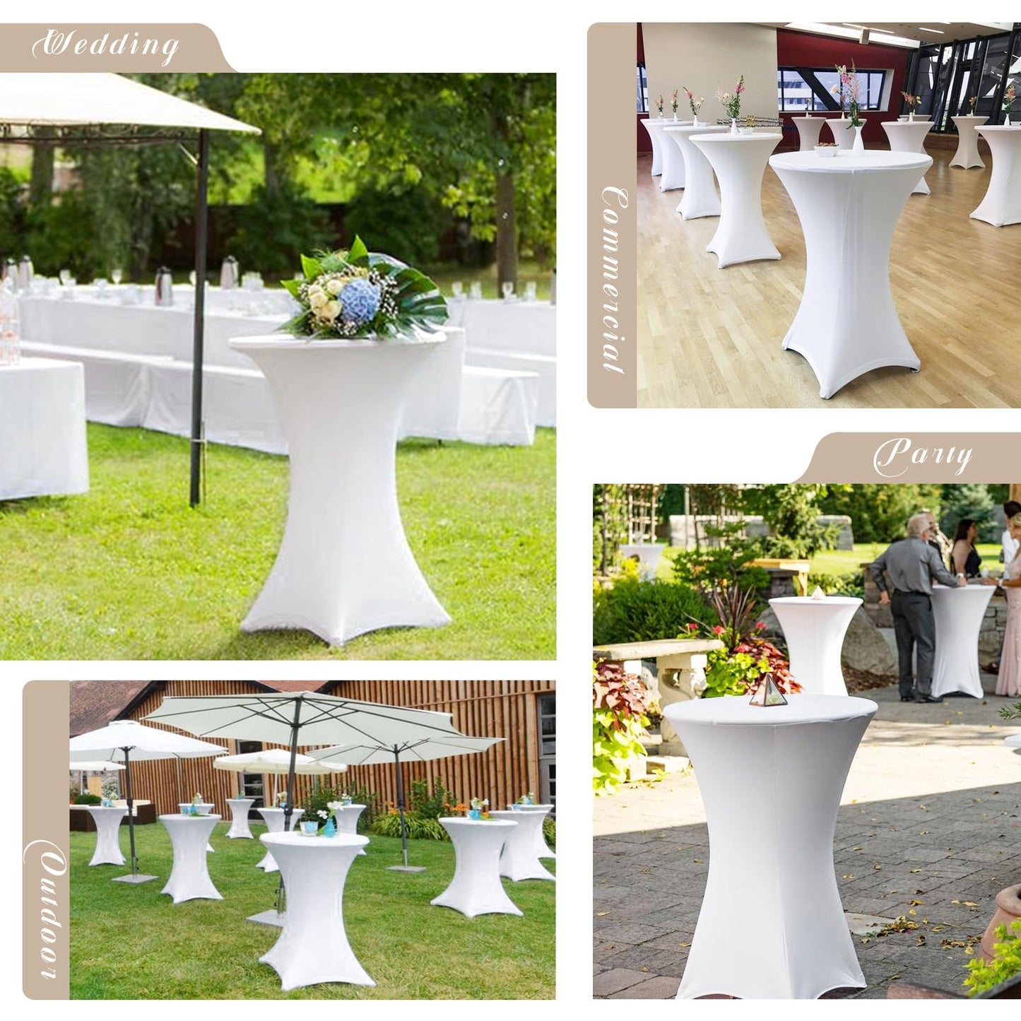 Showgeous 3er-Set Stretch Stehtisch Husse für Bistrotisch Ø 60-65 cm,Hussen Stehtische Weiß 60 cm,Verstärkung im Fußbereich,Stretchhusse Weiß Hussen für Stehtische und Bistrotische