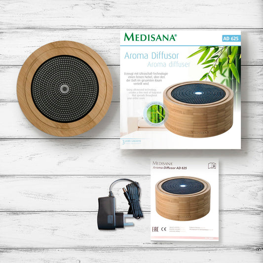 Medisana | AD 625 | Aroma Diffuser | Bambus | Raumerfrischer | Lufterfrischer | Duftlampe mit Timer | Raumduft elektrisch | Ätherische Öle Duftöle | Wellness-Licht in 6 Farben | 100 ml, 1 stück