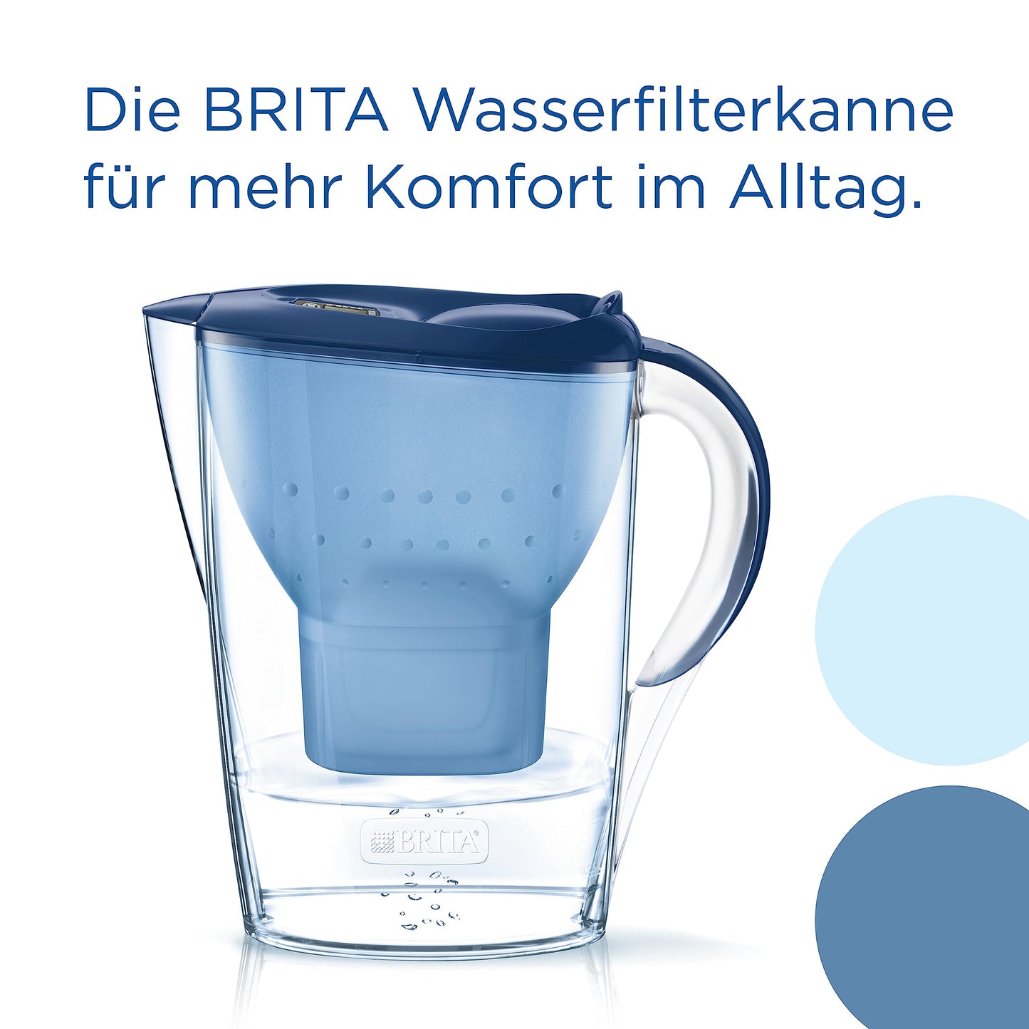 BRITA Wasserfilter Kanne Marella blau (2,4l) inkl. 3x MAXTRA PRO All-in-1 Wasserfilterkartusche – Filter zur Reduzierung von Kalk, Chlor, Blei, Kupfer & geschmacksstörenden Stoffen im Wasser