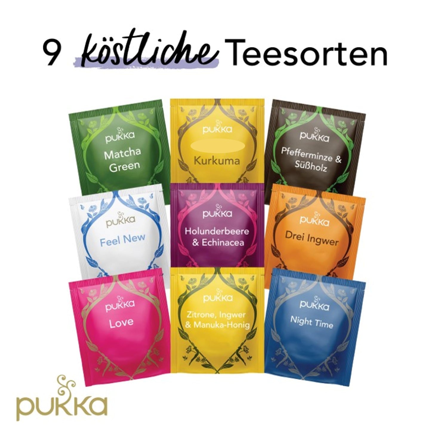 Pukka Tee Geschenkset, Bio Selection Box "Lieblingstee", Manuka Honig, Grüner Tee, Ingwer, Tee Set, Geschenkidee, 9 Tee Varianten, 45 Teebeutel