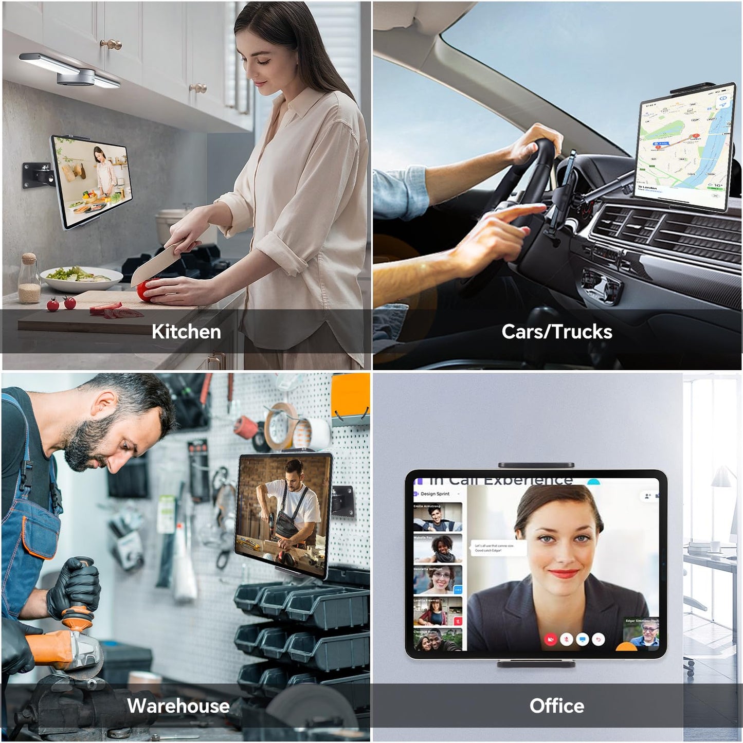 SUNNINGUP Tablet Wandhalterung, Metall iPad Wandhalterung für 4,7"-12.9" Tablet iPad Phone, 360° Drehbare und Stabile iPad Wandhalterung für Küche, Bad, Lager, Schlafzimmer und Lesezimmer