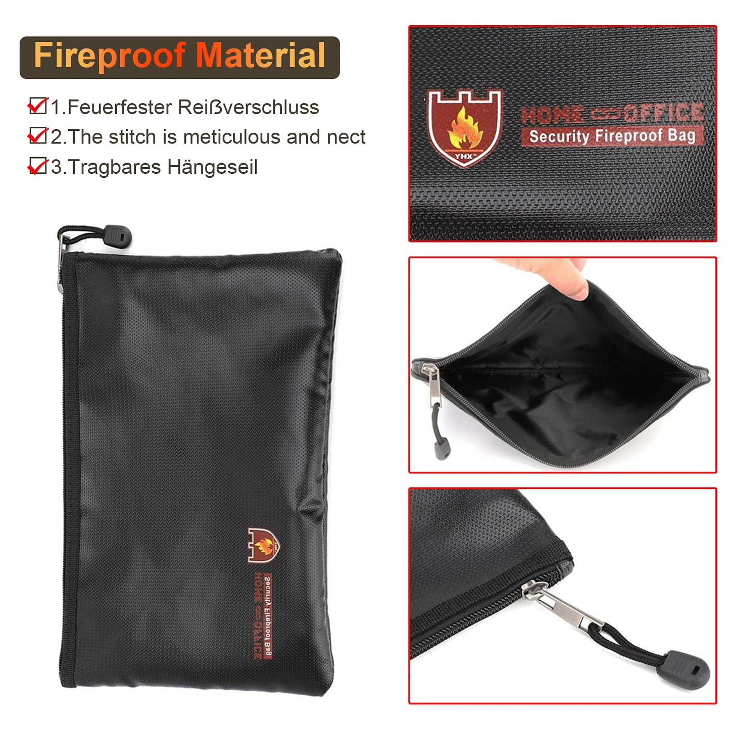 2 Stück Feuerfeste Dokumententasche 34x25cm,Wasserdichte Feuerbeständige Tasche,Tresor Feuerfest Geldscheine Aufbewahrung, Große Kapazität Aktentasche Für Dokumente/Geld/Passport/Bankdatei Und Bargeld