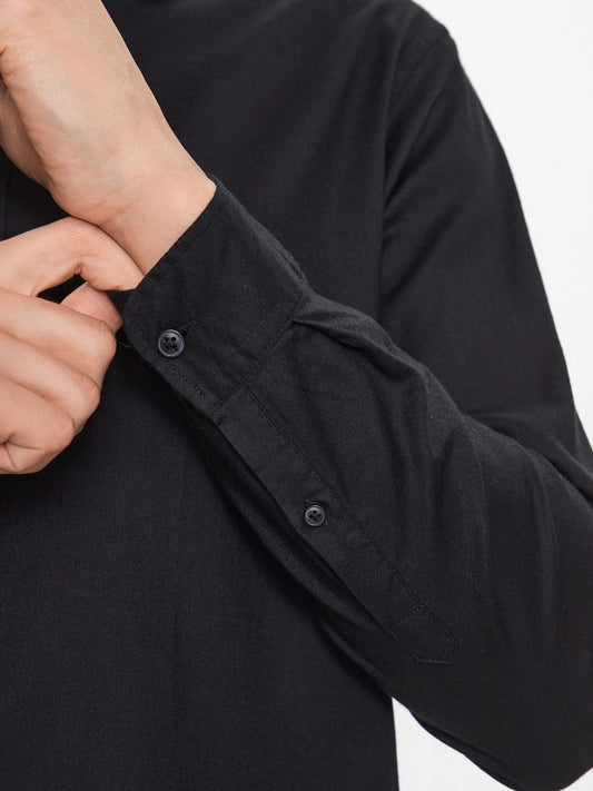 JACK&JONES Hemd Slim Fit Business Shirt Weiches Langarm Twill Oberteil aus Baumwolle JJEGINGHAM, Größe Hemd:L,Farben:Schwarz