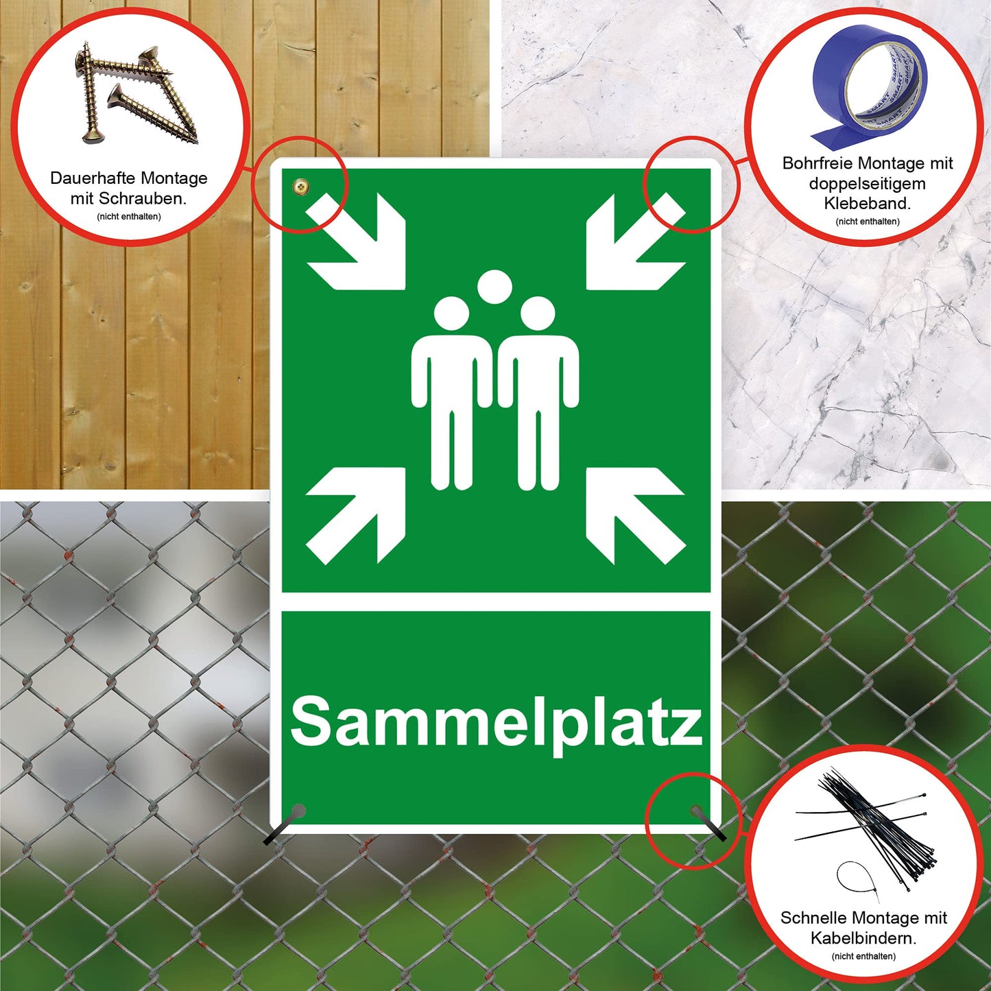 XXL Sammelplatz Schild 30 x 40 cm aus stabiler PVC Hartschaumplatte 5 mm Sammelstelle Sammelpunkt mit UV-Schutz von STROBO