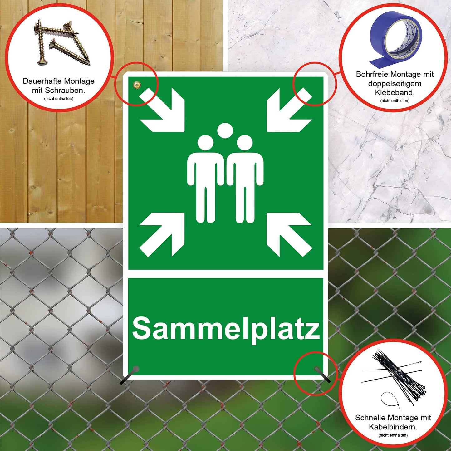 2 Stück XXL Sammelplatz Schild 30 x 40 cm Alu 3mm Alu-Dibond stabile Aluminiumverbundplatte Sammelstelle Sammelpunkt mit UV-Schutz von STROBO