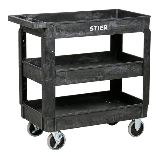 STIER Kunststoff-Vielzweckwagen, 3 Etagen, Tragkraft 250 kg, 87 x 43 x 85 cm, Schwarz