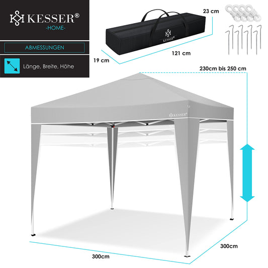 KESSER® Pavillon 3x3m | wasserdicht | inkl. Tasche | Pop-Up Klicksystem | UV-Schutz 50+ | Faltpavillon | Gartenzelt | Partyzelt | Metall-Verstrebungen | Grau