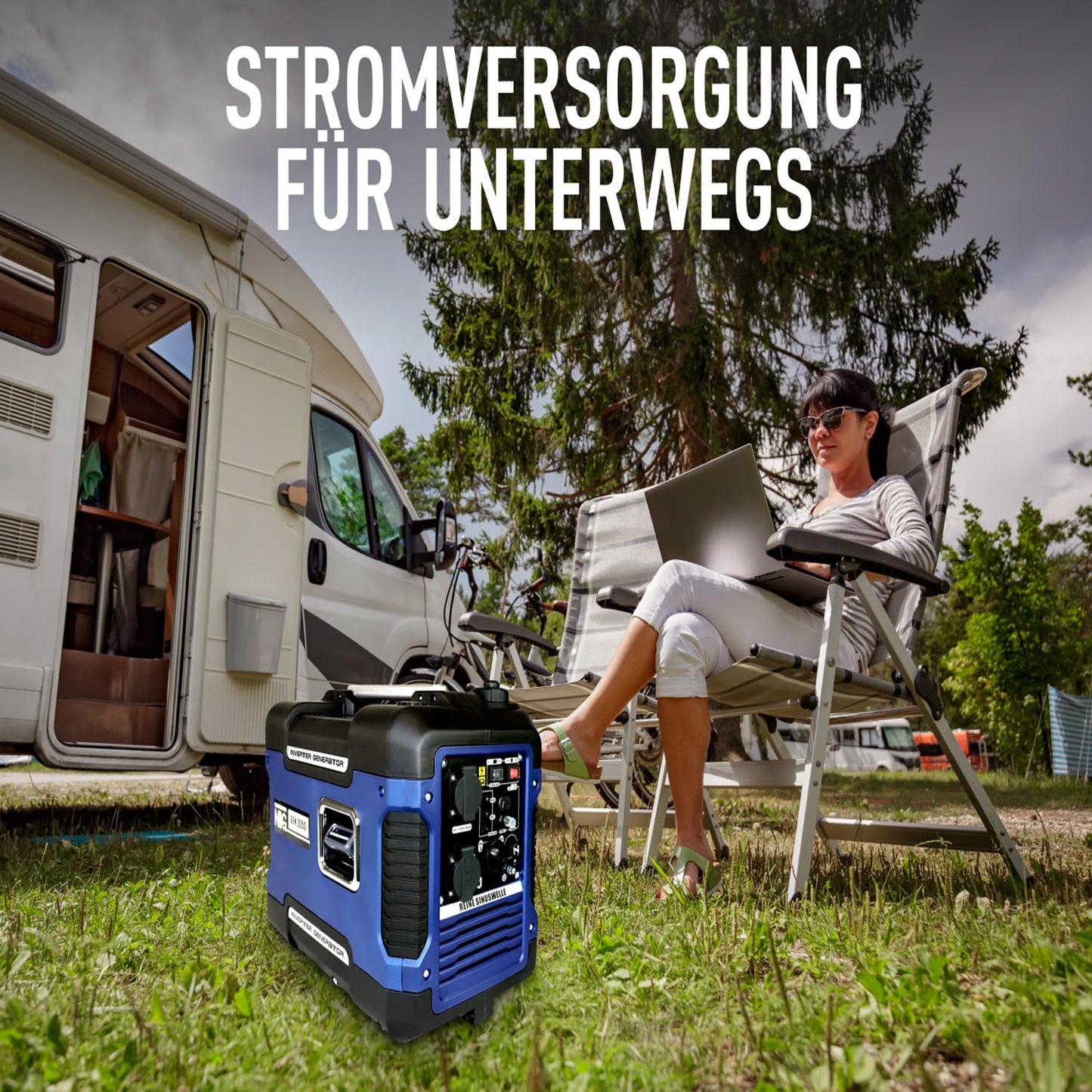 Inverter Stromerzeuger GNR.2050 | leise nur 59 dB(A) | 4l Tankvolumen l 4-Takt Motor l Benzin l mit Tragegriff l Ölsensor & Eco-Modus l Strom Generator l Notstromaggregat l Stromaggregat