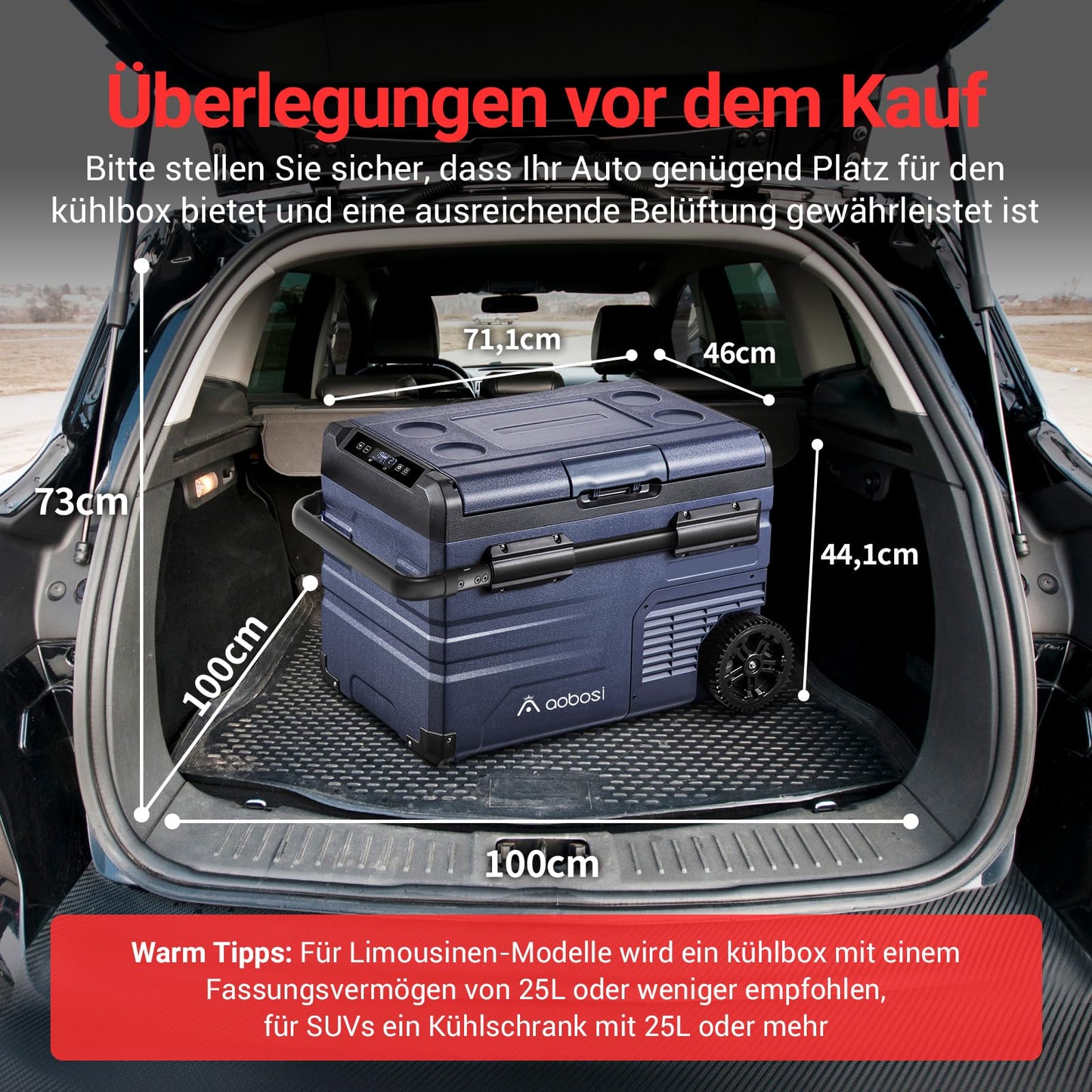 AAOBOSI 35 L Kompressor Kühlbox Dual Zone, Kühlbox Auto Mit WIFI-APP-Steuerung USB-Anschluss, 12/24 V und 100-240 V Kühlbox bis -20 °C für Auto, Lkw, Boot, Reisemobil,Camping