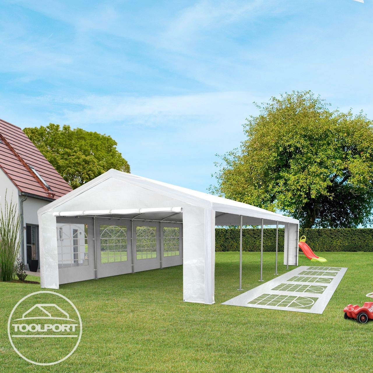 TOOLPORT Partyzelt Pavillon 3x3 m in weiß PE Plane 350 N Wasserdicht UV Schutz Festzelt Gartenzelt