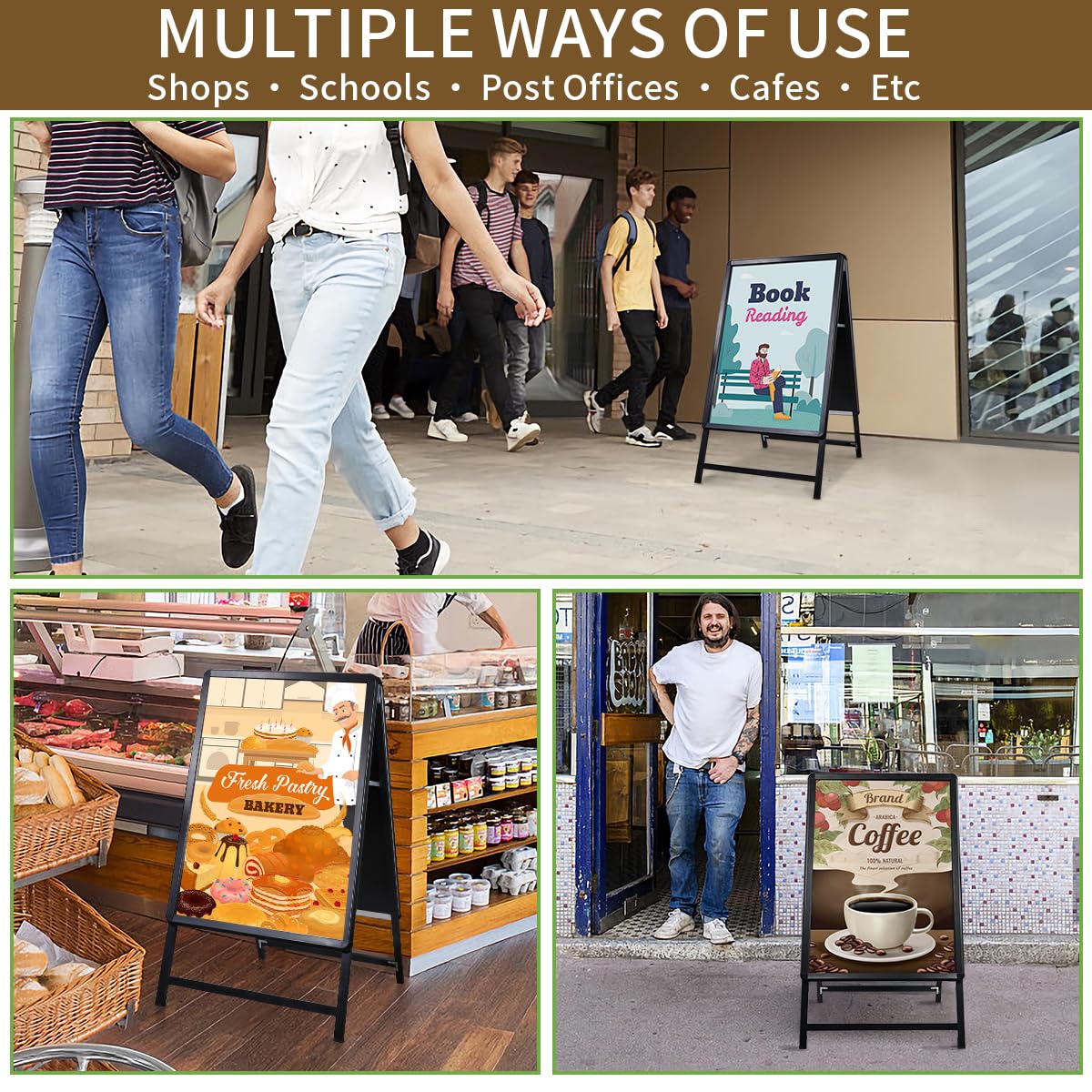 NewZeal Kundenstopper A1 beidseitig Plakatständer, Double Sided Display A-Board Poster Stand Sign Holder for Advertising, Black Coated Steel Metal Boards