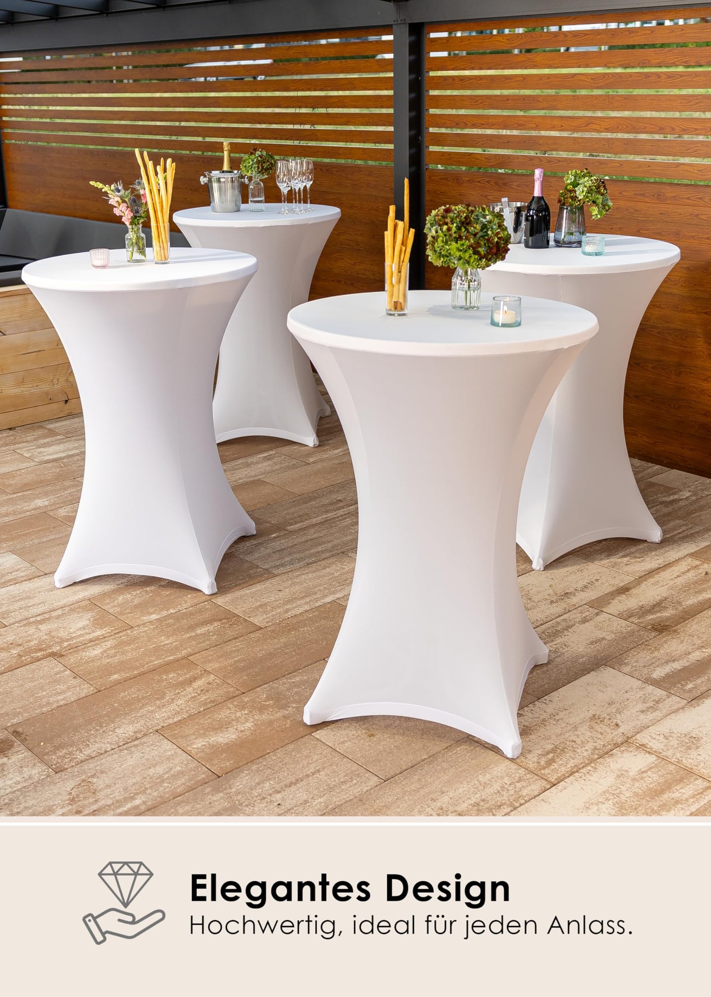 Gräfenstayn® Stretch Stehtischhusse Diana mit Öko-Tex Siegel, Verstärkung im Fußbereich, 40°C Maschinenwäsche in vielen Farben und Größen Ø60-65cm / Ø70-75cm / Ø80-85cm (Weiß, Ø80-85cm)
