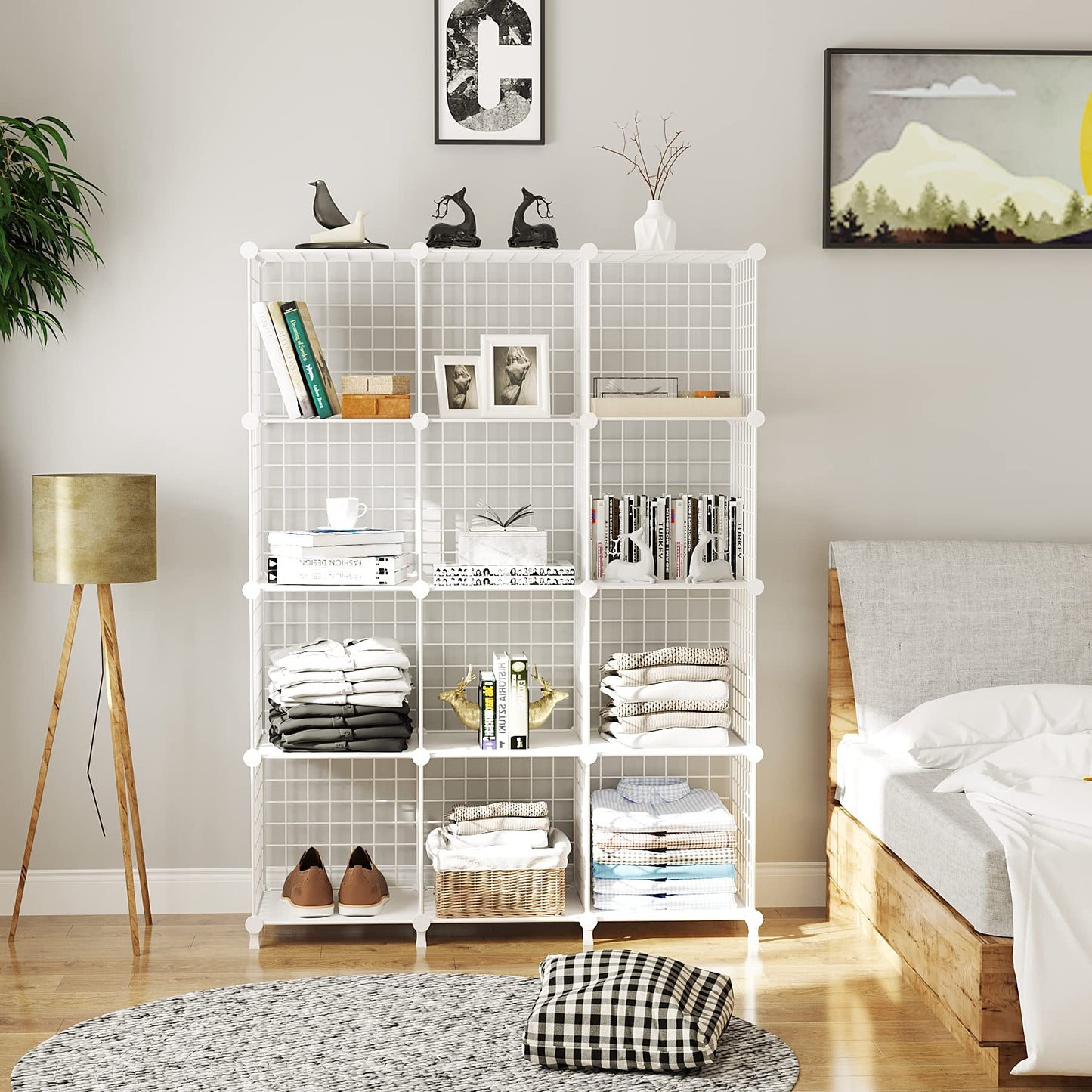 AWTATOS Regal 12 Regal Drahtwürfel Stapelbarer Regal Würfel DIY Metallgitter Regal Würfelbuchregal Würfelregal Mit Türen Für Wohnzimmer, Schlafzimmer, Bad Weiß USCIH12WE