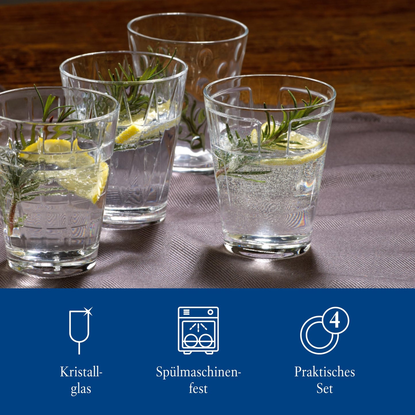 Villeroy & Boch – Dressed Up Wasserglas Set 4 teilig, 310 ml, Spülmaschinenfest, Besondere Trinkgläser, Gläser Wasser, Trinkglas Set, Saftgläser, Kristallglas