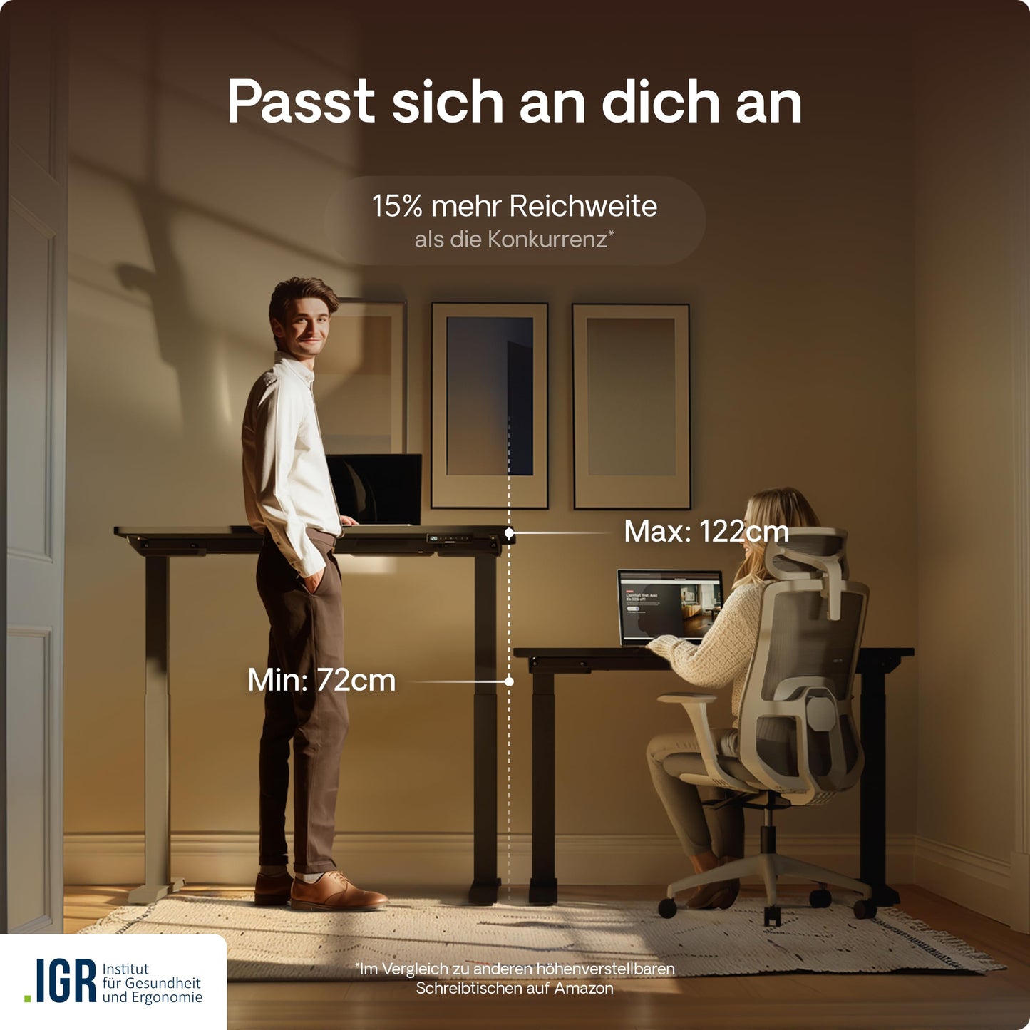 Desktronic HOME-ONE Höhenverstellbarer Schreibtisch 140×70 cm, Schwarz, Elektrisch mit USB & Touchscreen