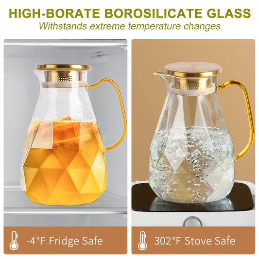 Yirilan 2.2 Liter 74 Unzen Karaffe,Glaskaraffe,Wasserkaraffe mit Deckel, Glaskanne, Karaffe Glas mit Deckel,Wasserkrug,Glaskrug,Wasser Karaffen