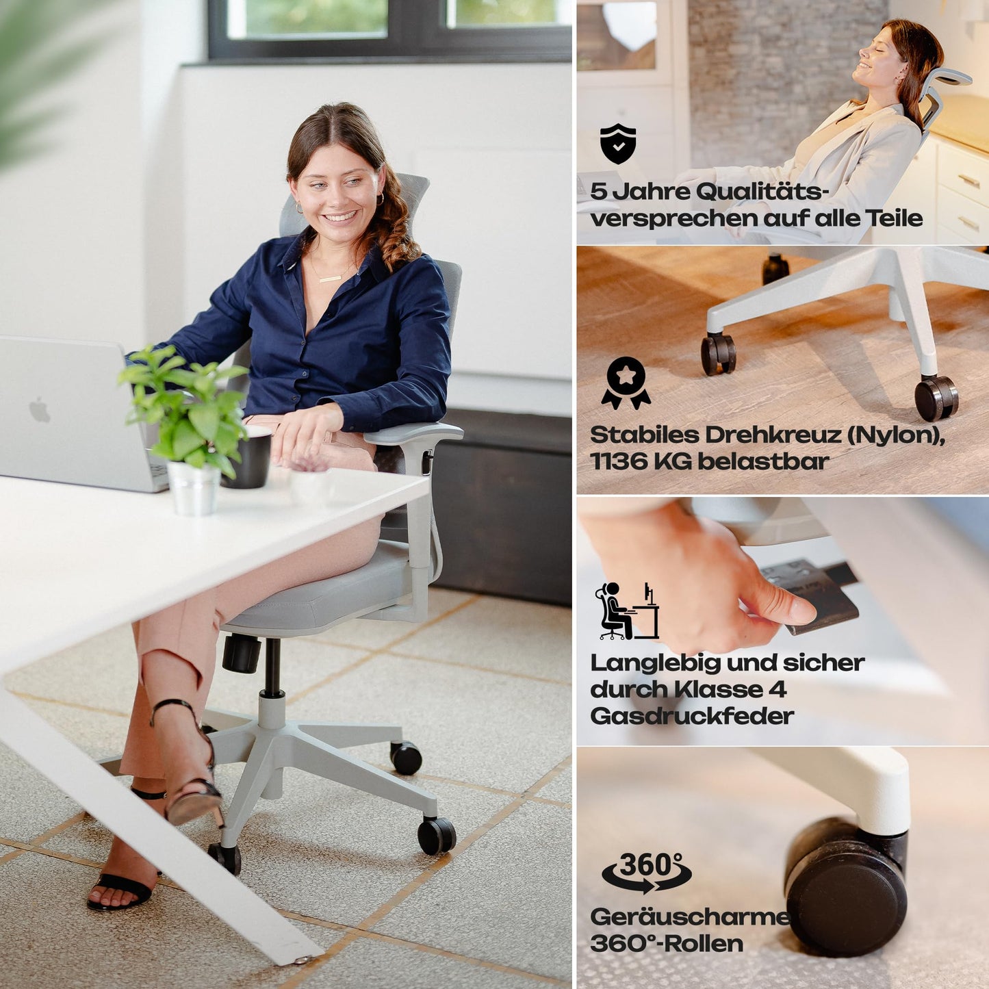 VALKENSTOL M2 Bürostuhl Ergonomisch mit individuell konfigurierbarer Armlehne und Kopfstütze für maximale Bewegungsfreiheit - bequemer ergonomischer Schreibtischstuhl für Büro und Home Office Chair