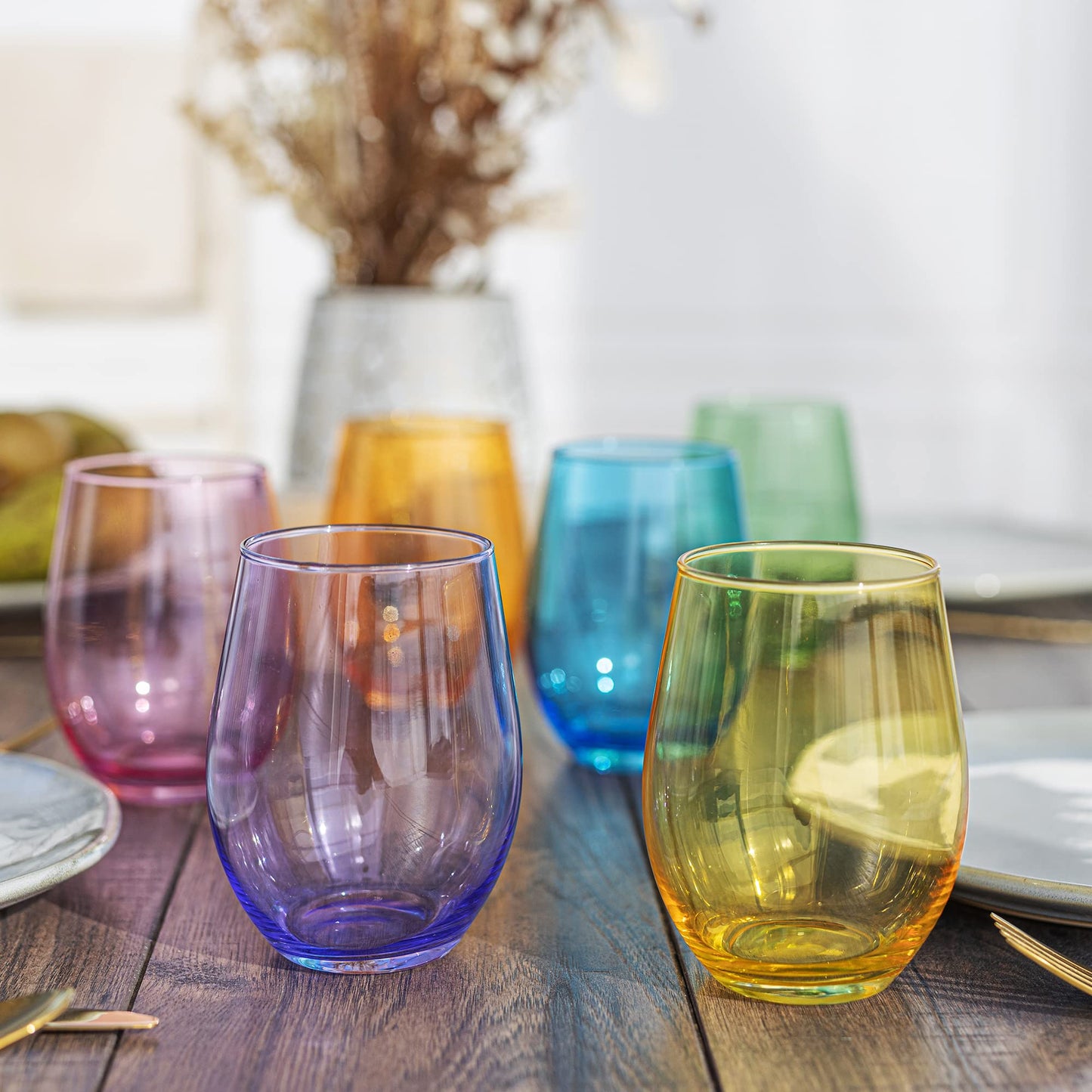 TREND FOR HOME Cocktailgläser 624 ml Bunte Gläser Set von 6 Sektgläser Longdrinkgläser Wassergläser Eiskaffee Bunt Dessertgläser Trinkgläser Groß Saftgläser | Phoebe Rainbow