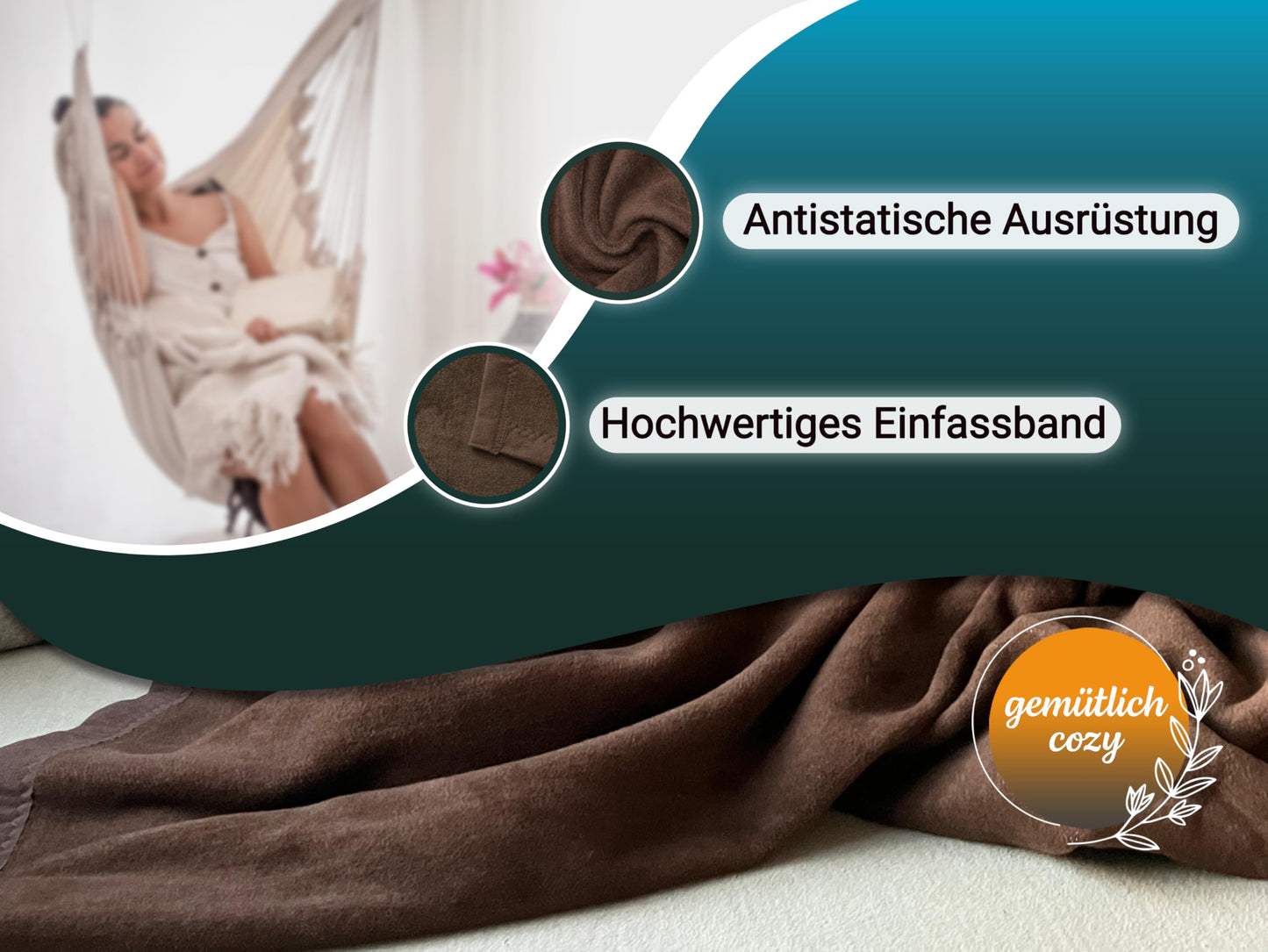 ZOLLNER Kuscheldecke flauschig in 220x240 cm - weiche und langlebige Sofadecke in braun - waschbar bis 40°C - Mischgewebe - mit elegantem Einfassband - Hotelqualität - Oeko Tex® Zertifiziert