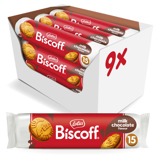 Lotus Biscoff | Sandwich-Doppelkekse mit Schokoladengeschmack | 15 Sandwich-Kekse pro Packung | Nur Natürliche Inhaltsstoffe | Ohne Farbstoffe oder Zugesetzte Aromen | 9x150g | 1,35kg