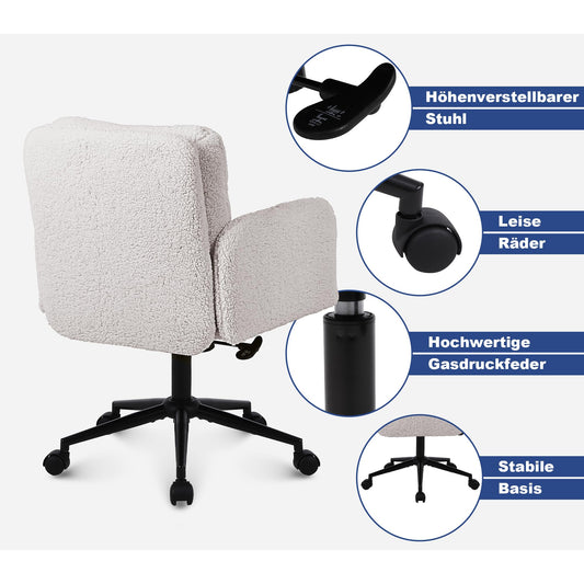 Youhauchair Schreibtischstuhl, Schminktisch Stuhl aus Kunstpelz, Bequemer Drehstuhl Schreibtisch Stuhl, Bürostuhl Ergonomisch mit Verstellbarer Höhe, Creme
