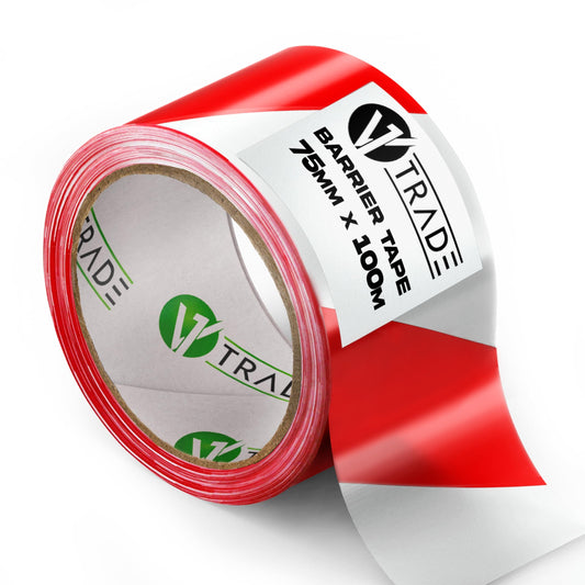 V1 Trade Absperrband Rot Weiß 75mm x 100 m - Flatterband - Warnband Weithin Sichtbar - Trassenwarnband die Baustelle Markieren - Strapazierfähig und Dehnbar Caution Tape
