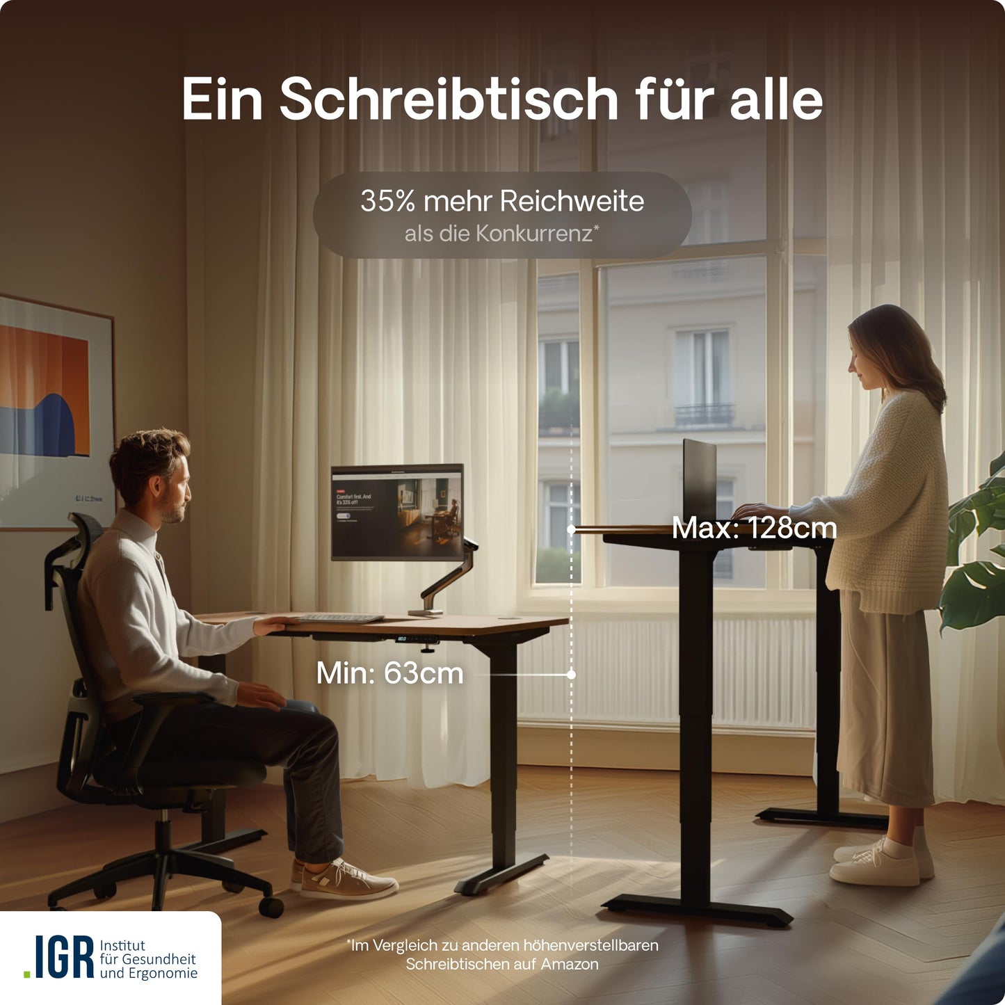 Desktronic HomePro Höhenverstellbarer Schreibtisch 160 × 80 cm – Elektrischer Schreibtisch Mit Zwei Elektrischen Motoren, Touchscreen-Steuerung und Integrierten USB-A- und USB-C-Ladeanschlüssen