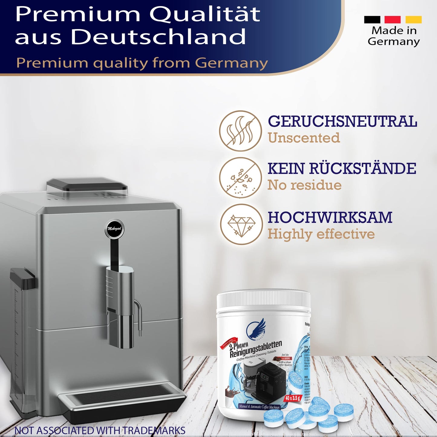 Pflegeset für Kaffeevollautomaten & Kaffeemaschinen. 2-Phasen Reinigungstabletten 40 Stück a 3,5g & Entkalkungstabletten 50 x 16g kompatibel mit Jura Siemens Bosch uvm "Made in Germany"