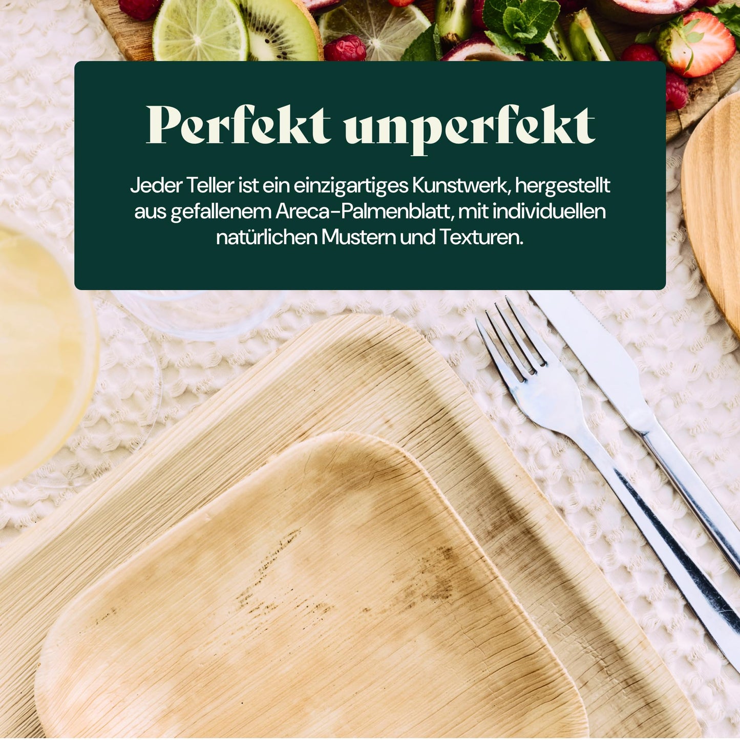 Chic Leaf Palmblatt Teller - 48 Stück Partyteller Set, Umweltfreundlich, Kompostierbar, Nachhaltig Einweggeschirr besser als Pappteller & Plastikteller, Eckig (25.5 & 18 cm)