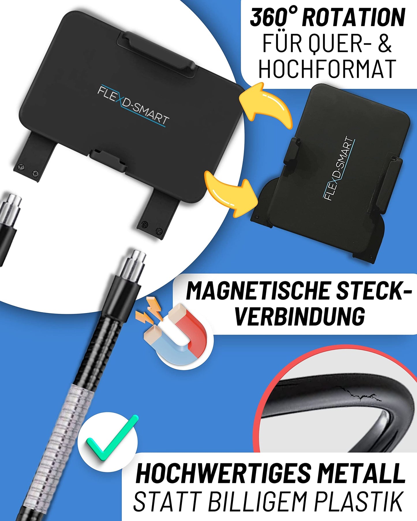 FLEXD-X Smartphone Halterung - Handy Stativ flexibel - Schwanenhals Handyhalterung Bett - Handy Halterung Tisch, Handyhalterung Nacken mit Polster- Handyhalterung iPhone - Universal